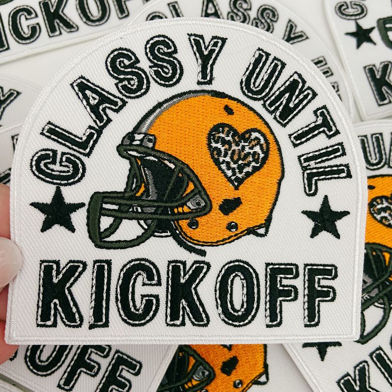 3.5" Classy Until Kickoff ORANGE -  Embroidered Hat Patch (3.5"w X 3.25"h): QTY 1