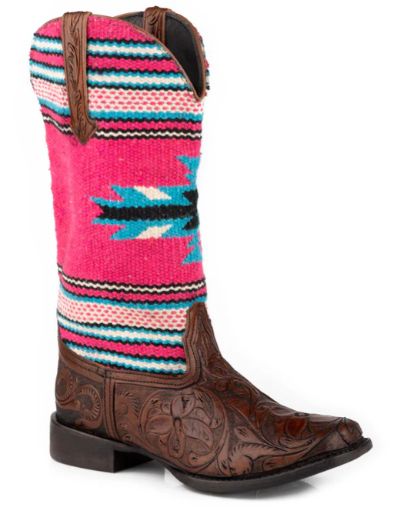 Roper Wmns Oaxaca Bwn Tooled Shoe, Size: 7