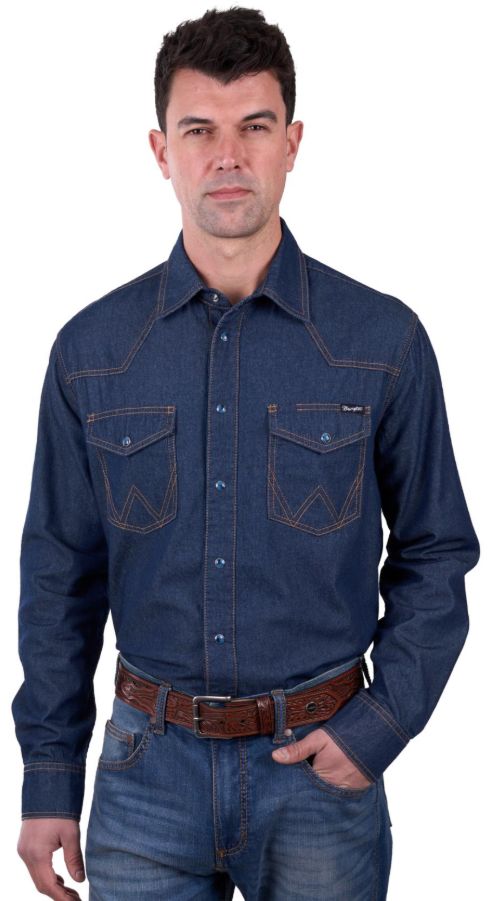 Men’s Jay Denim Western Long Sleeve Shirt, Size: M