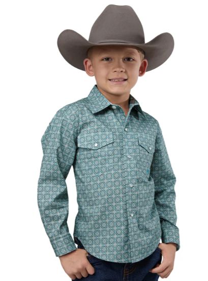 Roper Boy&#39;s Amarillo Collection Grey Print LS Shirt, Size: S