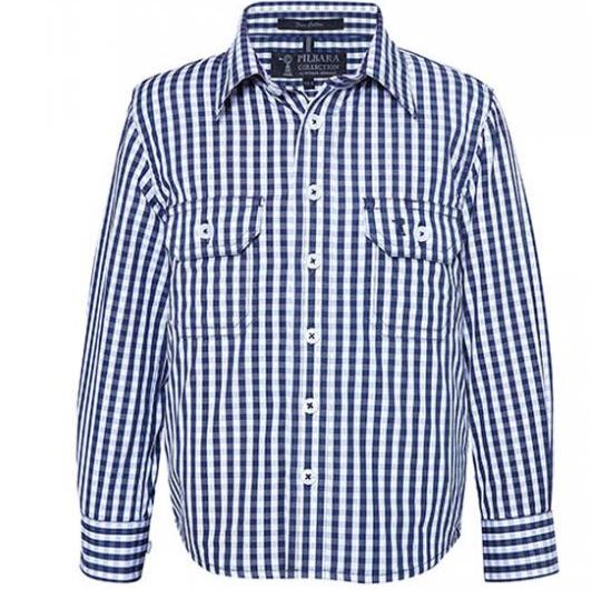 Pilbara Childrens L/S Shirt, Colour: Navy White Check, Size: 1-2