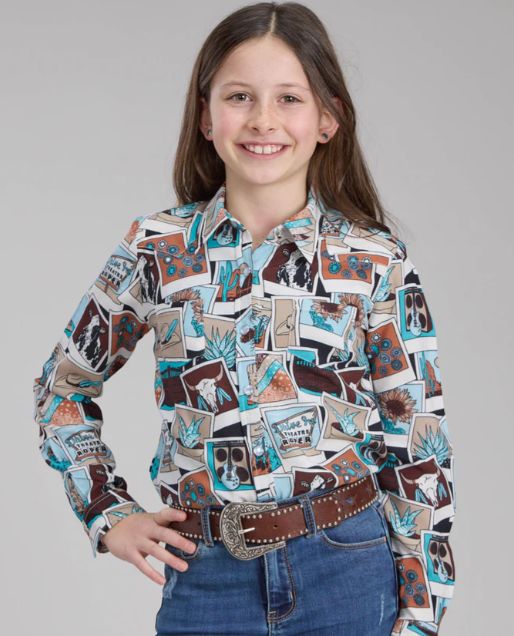 Multi Print Girls Five Star L/S Shirt, Size: XS