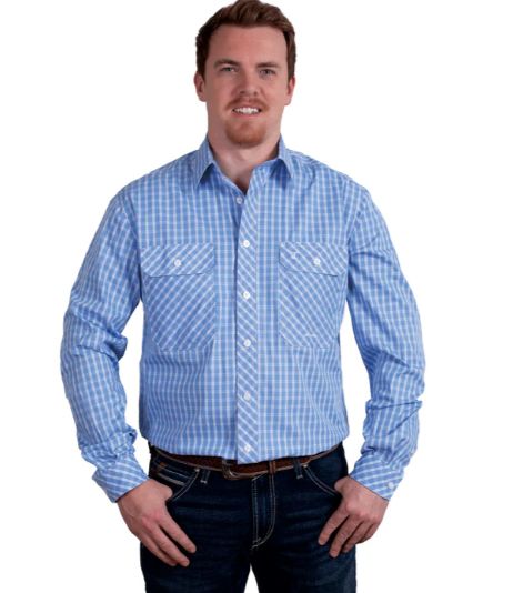 Mens Austin Full Button Cornflower check, Size: XL