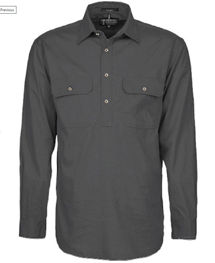 Mens Pilbara Closed Front L/S Charcoal, Size: M