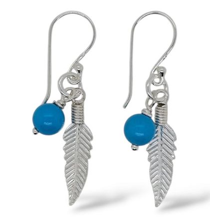 MCJ EARRINGS S/S R/TURQ &amp; FEATHER