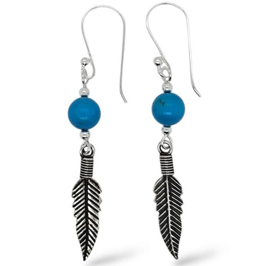 MCJ EARRINGS S/S R/TURQ AND FEATH