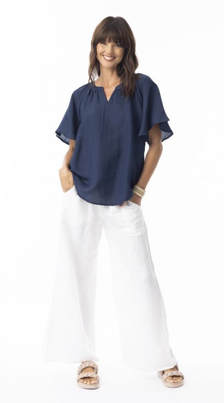 Linen Solid Top Chinese Collar wide slv