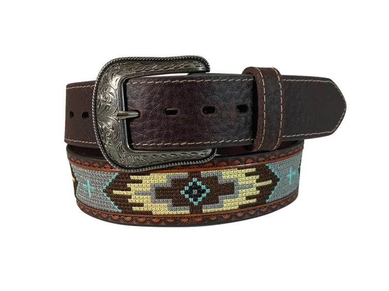 Roper Mens Aztec Design Leather Belt