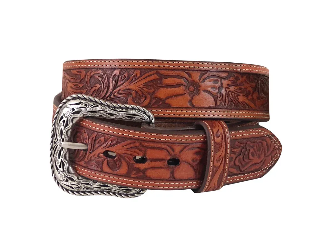 Roper Mens Floral Tooled Natural Belt