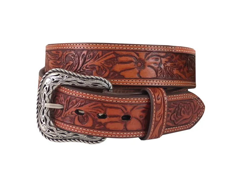 Roper Mens Floral Tooled Natural Belt