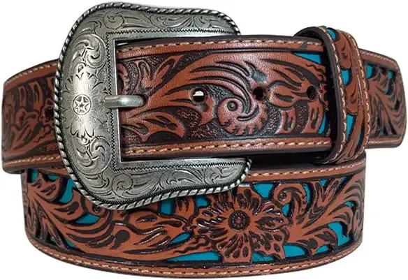 Roper Mens Floral Cutout Leather Belt