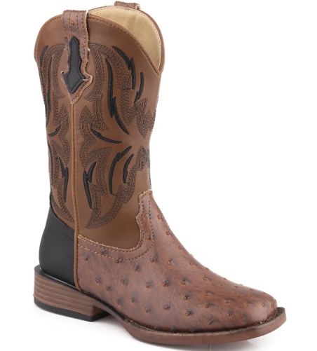 Roper Big Kids Dalton Brown Ostrich/Brown Boots