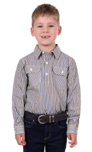 Cane Stripe Boys1/2 Placket L/S Shirt