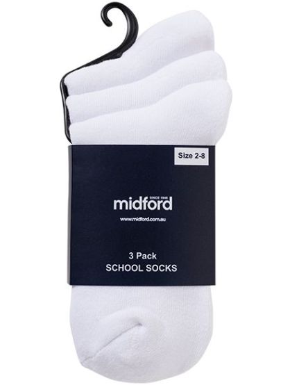 Midford Thick White Sports Socks 3 Pack, Size: 2-8