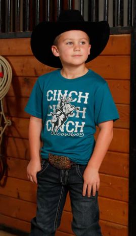 Cinch Boys Bucking Bull Teal T/Shirt, Size: S6-8