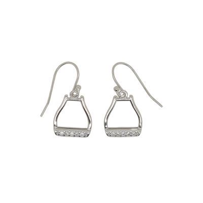 EARRINGS S/S &amp; CZ DROP STIRRUP