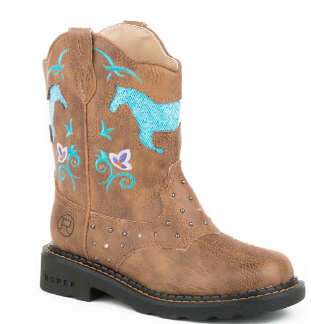 Roper Kids Horse Flower Light Up Boots, Colour: Tan, Size: 9