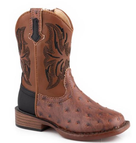 Roper Toddler Dalton Brown Ostrich/Tan Boots, Size: 5