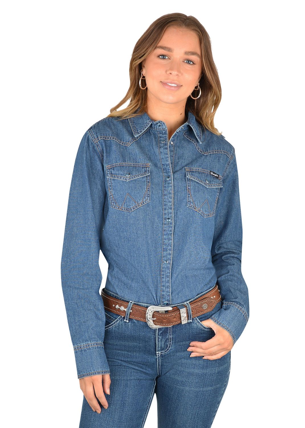 Women's Jay Denim Western Long Sleeve Shirt, Size: 8