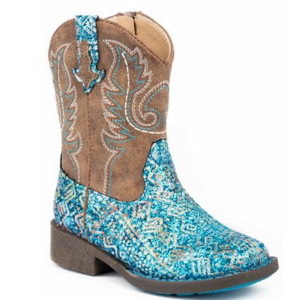 Glitter Aztec Blue Glitter Boots, Size: 5