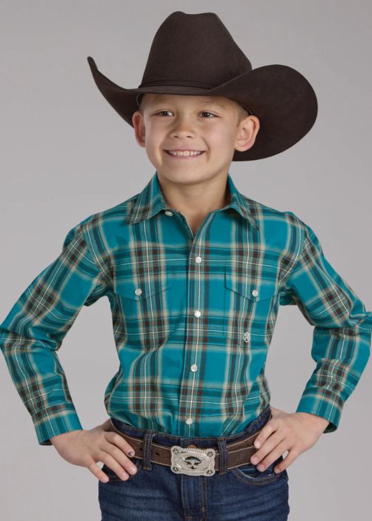 Green Plaid Boy's Amarillo L/S Shirt, Size: XS