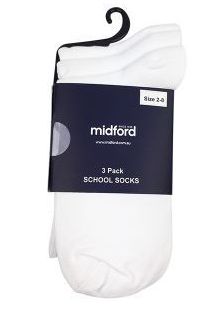 School Socks 3 Pack, Colour: White, Size: 2 to 8