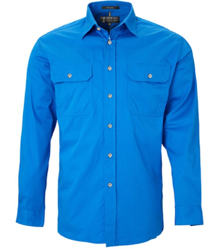 Men's Pilbara Open Front L/S, Colour: Light Blue, Size: M