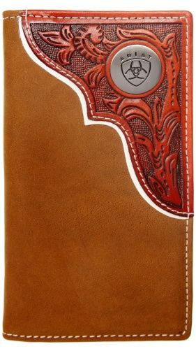 RODEO WALLET - TOOLED OVERLAY, Colour: MAHOGANY/TAN