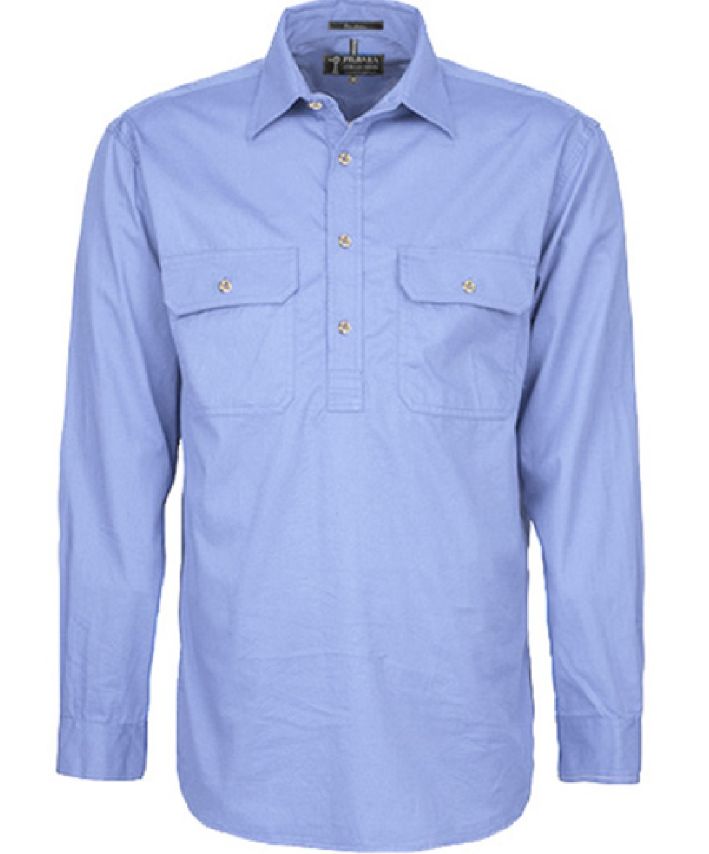 Men's Pilbara Closed Front L/S Shirt, Colour: Pale Blue, Size: M
