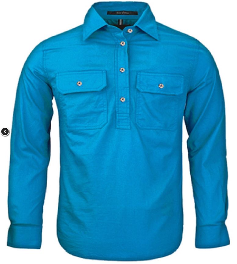 Kid's Pilbara Closed Front L/S Shirt, Colour: Azure, Size: 1-2