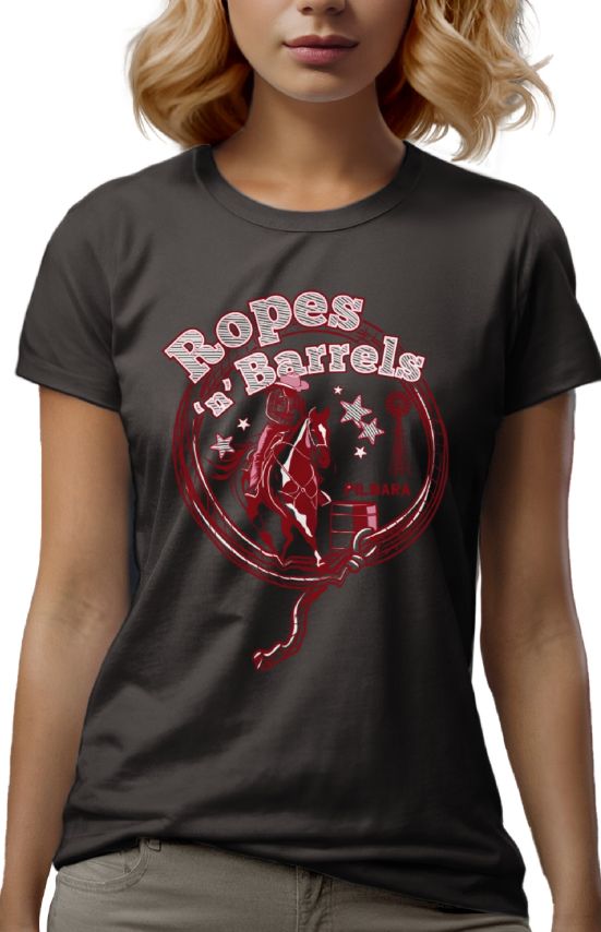 Pilbara Women's Ropes 'n' Barrels T-Shirt, Colour: Raven, Size: 8