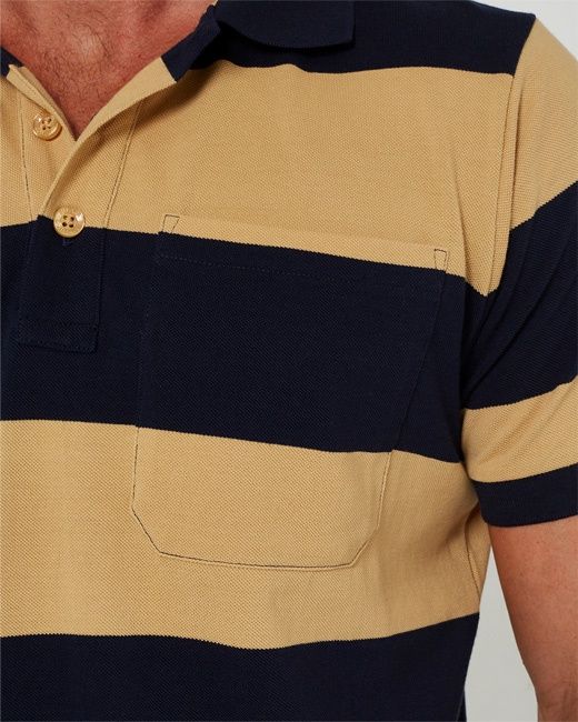 Pilbara Men's Striped Polo, Colour: Golden/Navy, Size: M