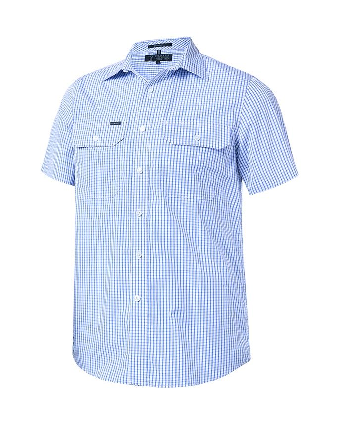 Pilbara Men's S/S Check Shirt, Colour: Blue/White, Size: S