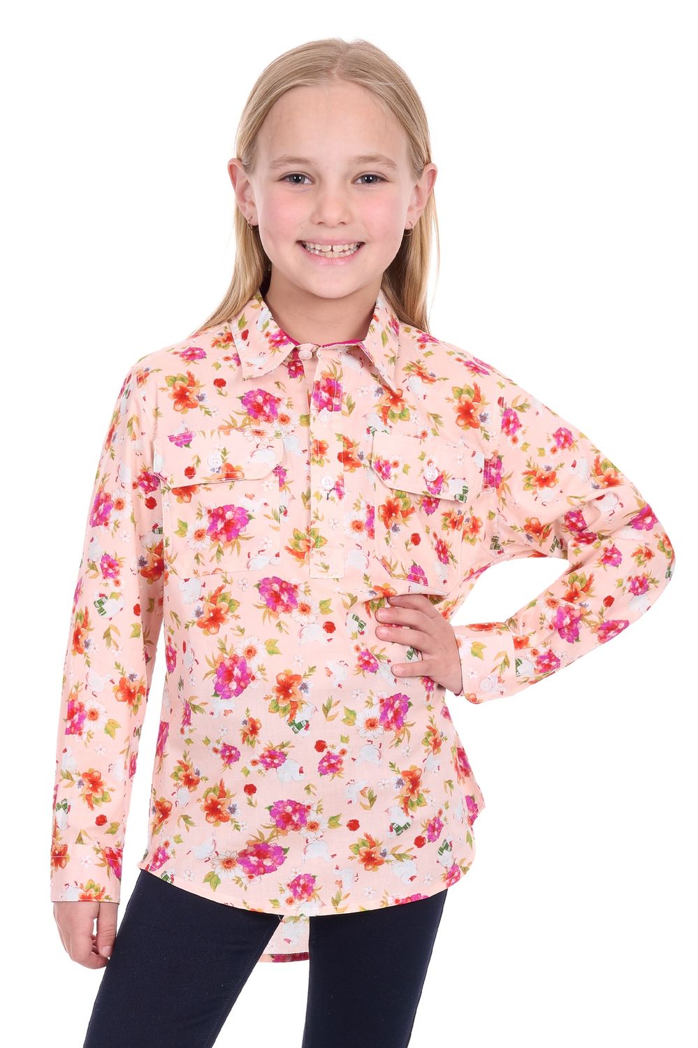 Kid's Lily Half Placket Long Sleeve Shirt, Size: 4