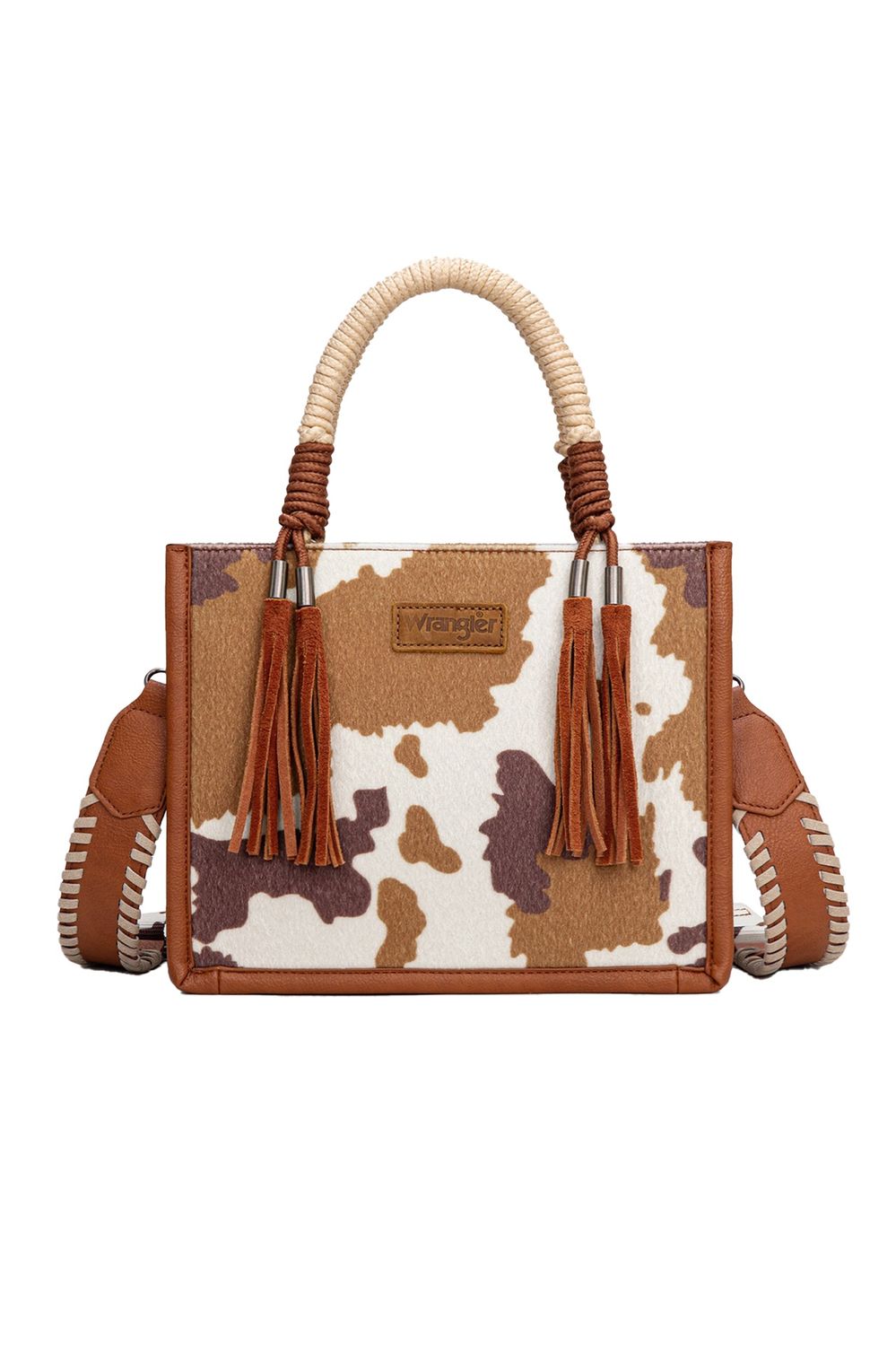 COW PRINT TASSEL CROSSBODY BAG, Colour: Tan