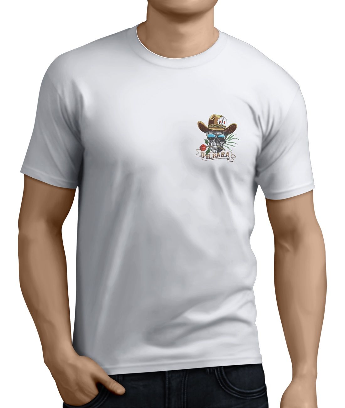 Men's Pilbara Waratah Skull T-Shirt, Colour: White, Size: S