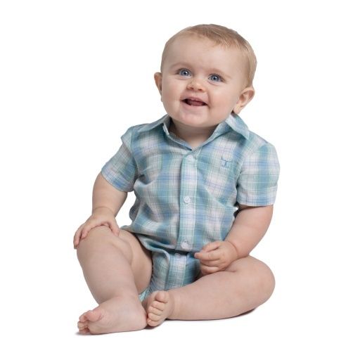 INFANT'S FRANKIE SHORT SLEEVE FULL BUTTON CHECK JUMPSUIT, Size: 00