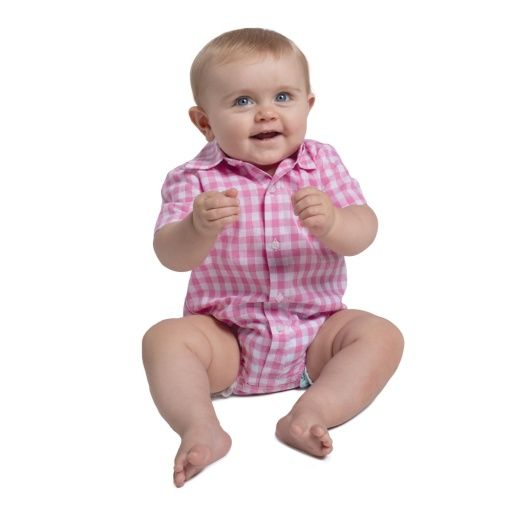 INFANT'S FRANKIE SHORT SLEEVE FULL BUTTON PLAID JUMPSUIT, Size: 00