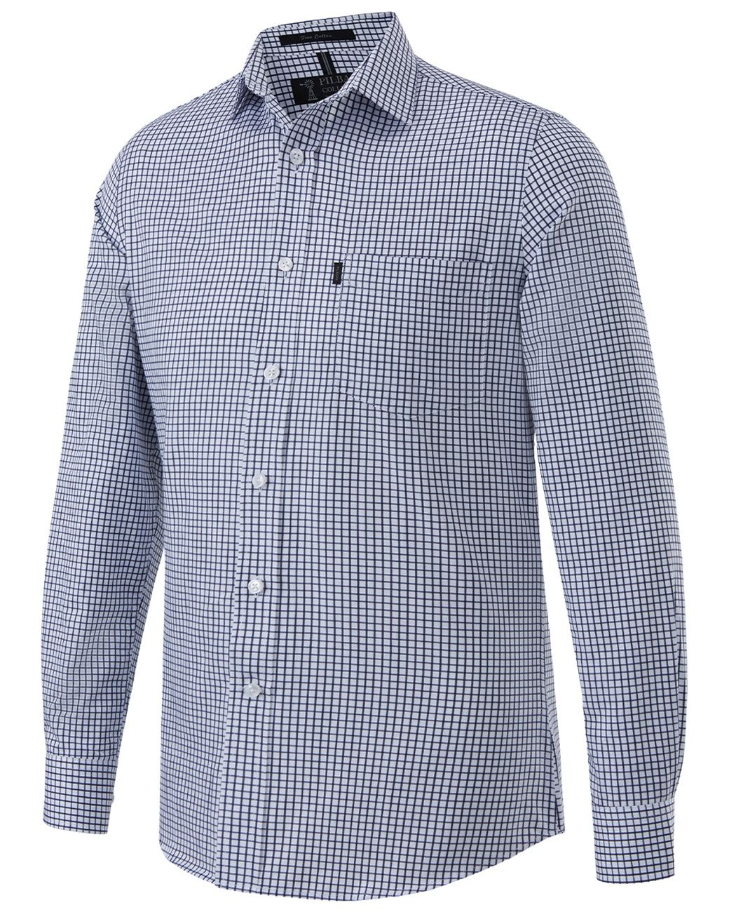 Pilbara Men's Y/D Check Single Pocket, Colour: Navy/White, Size: M