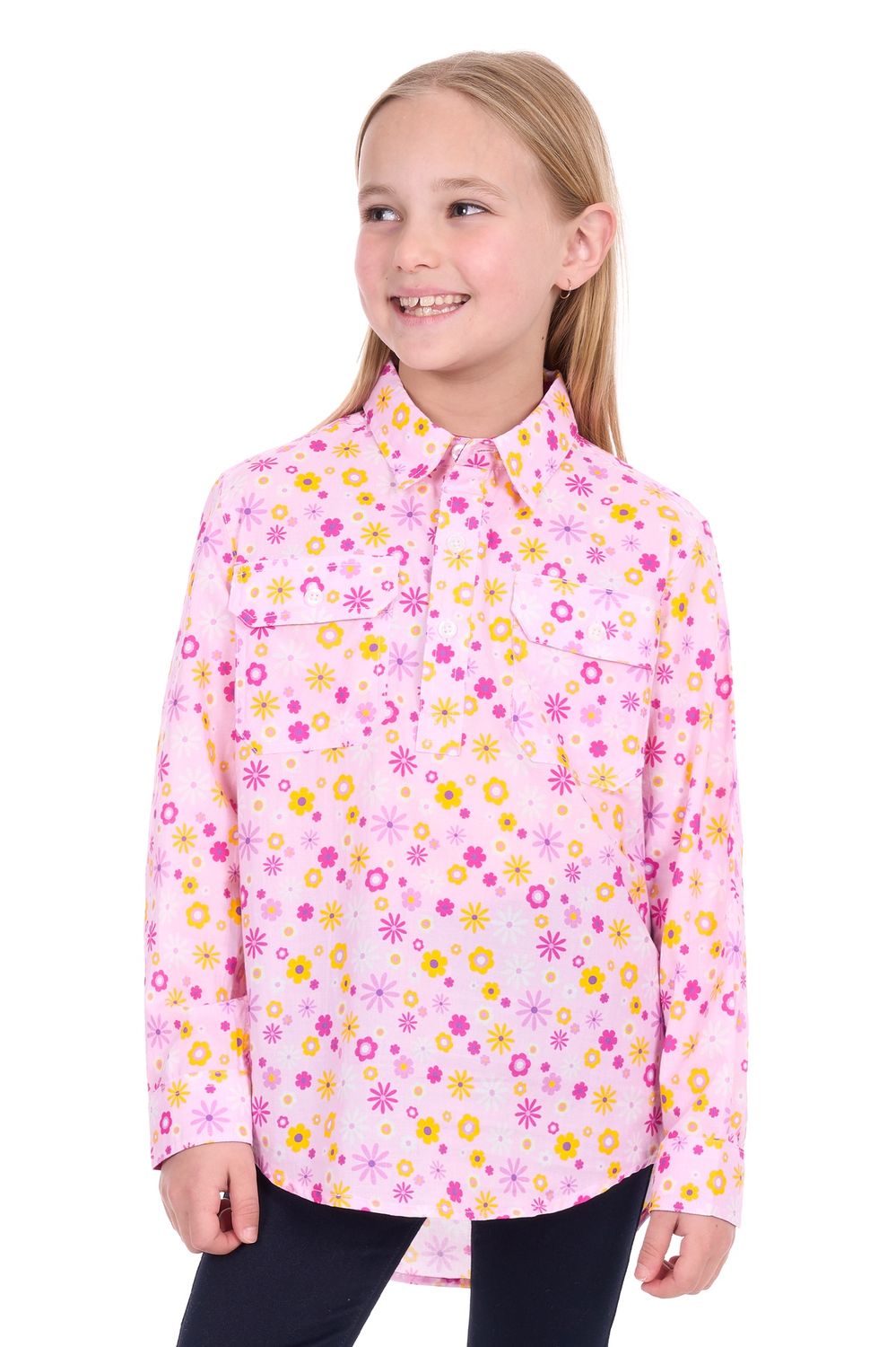 Kid's Daisy   Half Placket   Long Sleeve Shirt