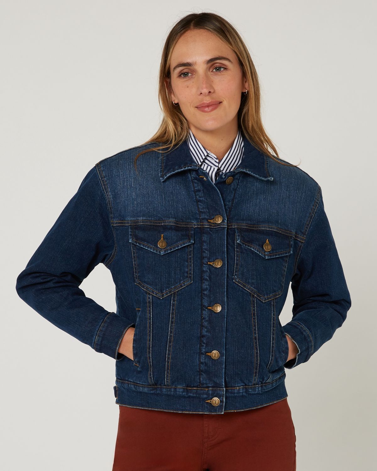 LAUREN Sherpa-lined Jacket, Colour: Dark Indigo, Size: 8