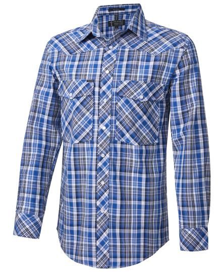 Pilbara Western Men's Snap Button L/S Shirt, Colour: Blue/Black/White, Size: S