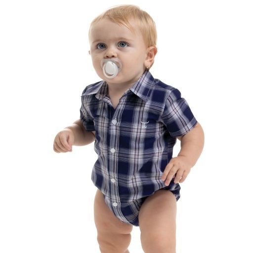 INFANT'S FRANKIE S/S NAVY/WHITE PLAID, Size: 0