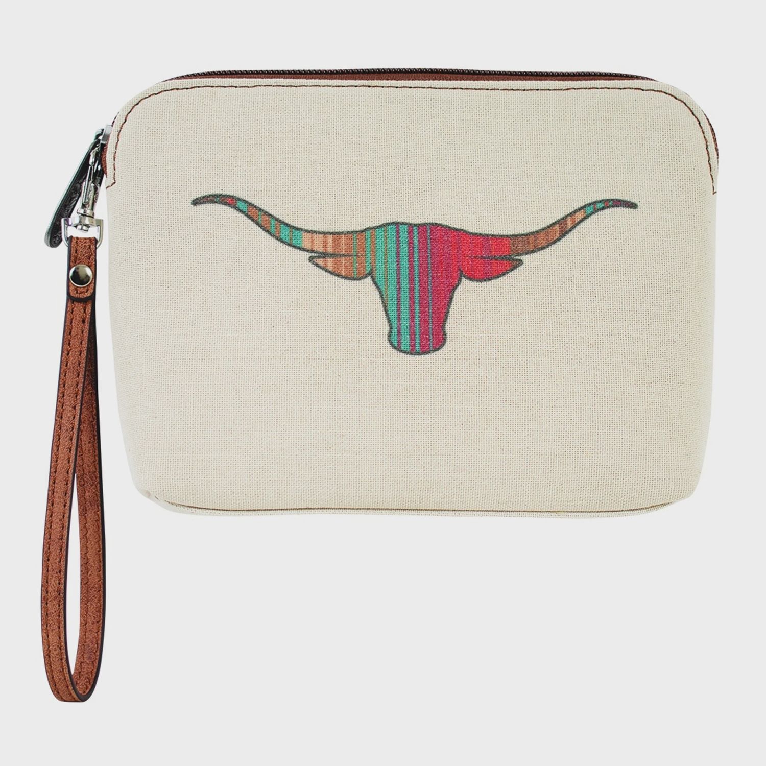 Justin Ladies Cosmetic Pouch Canvas W/Striped Longhorn