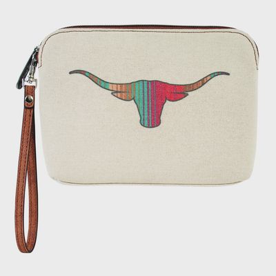 Justin Ladies Cosmetic Pouch Canvas W/Striped Longhorn