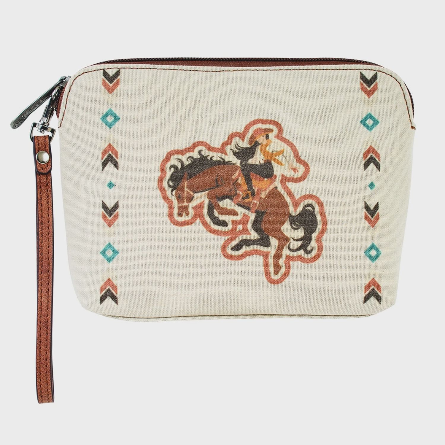 Justin Ladies Cosmetic Pouch Canvas W/Bronco And Cowgirl
