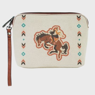 Justin Ladies Cosmetic Pouch Canvas W/Bronco And Cowgirl