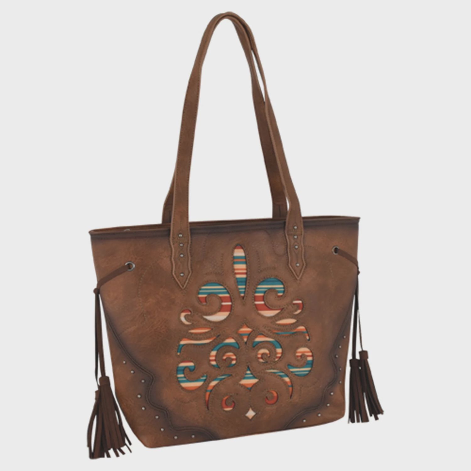 Justin Tote Brown Burnished W/Multicolored Inlay