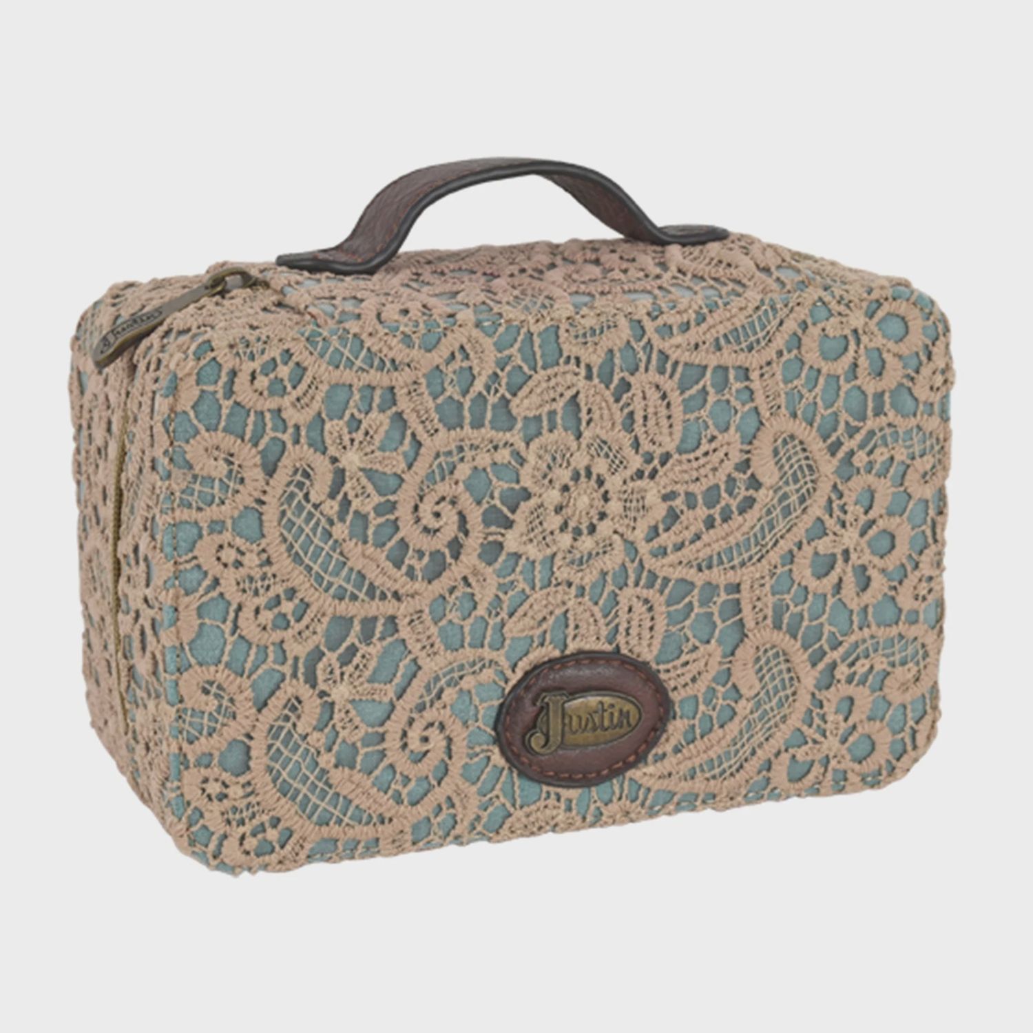 Justin Large Jewellery Case Turq W/Lace Overlay