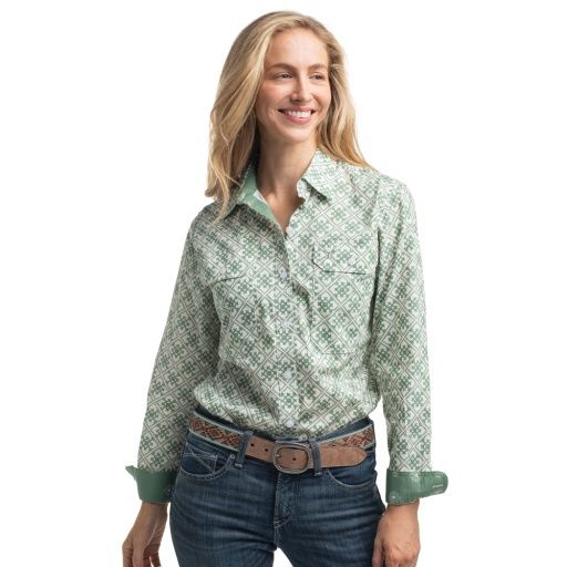 WOMEN'S ABBEY FULL BUTTON PRINT WORKSHIRT, Size: 10